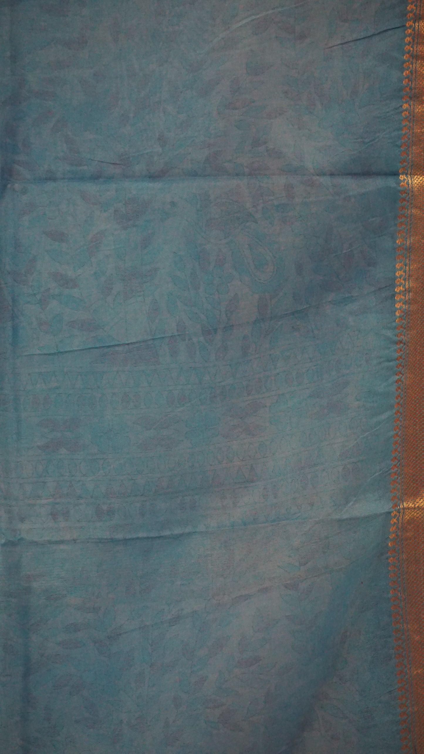 Semi Linen Blue Saree With Madhubani Print