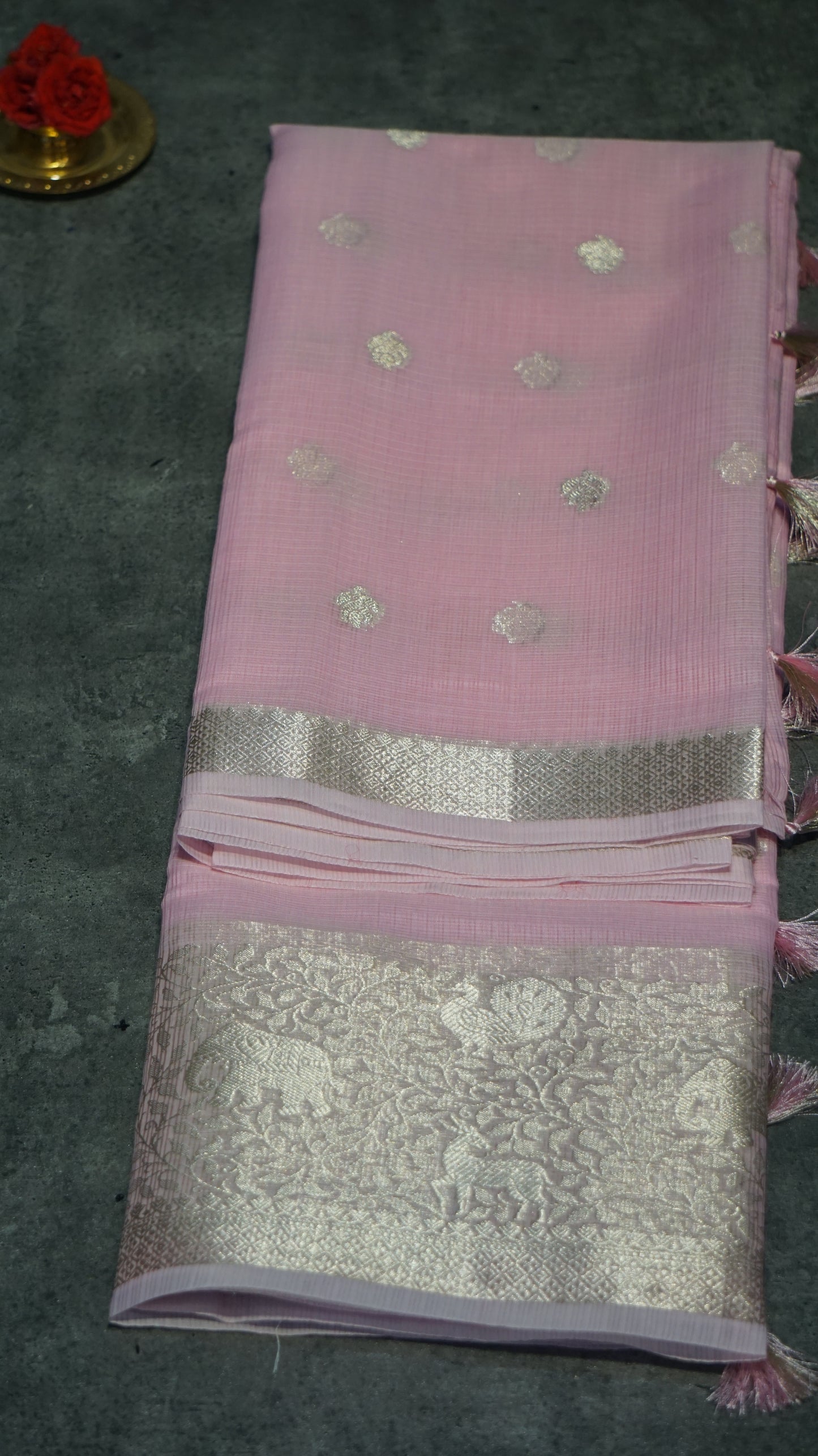 Art Zari Kota Pastel Saree Baby Pink