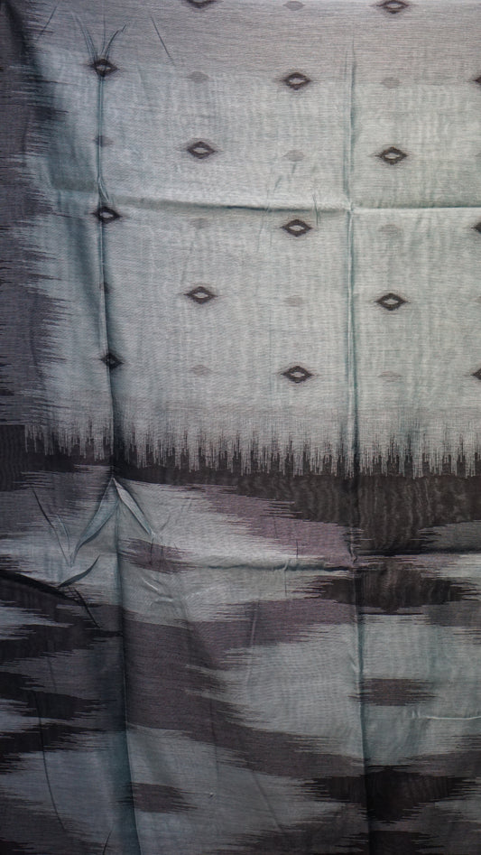 Munga Cotton Saree Ikkat Print Metallic Green