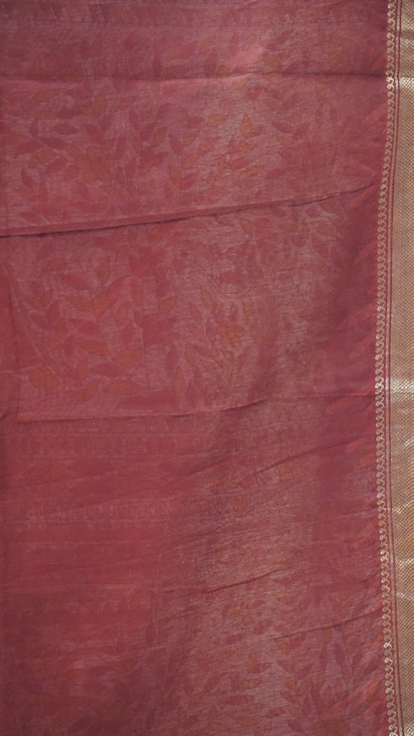 Semi Linen Maroon Saree With Madhubani Print