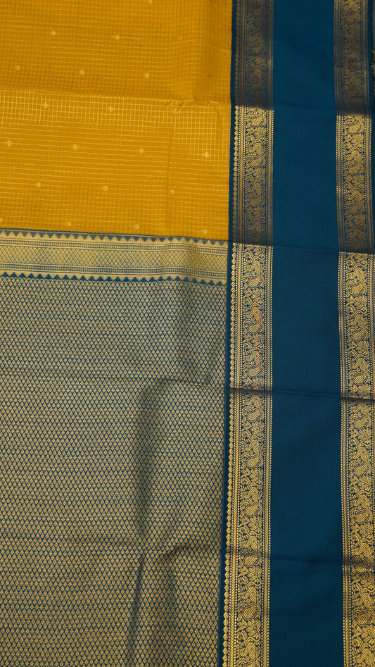 Semi Kanjivaram Silk Saree -Checks Rettapet Yellow