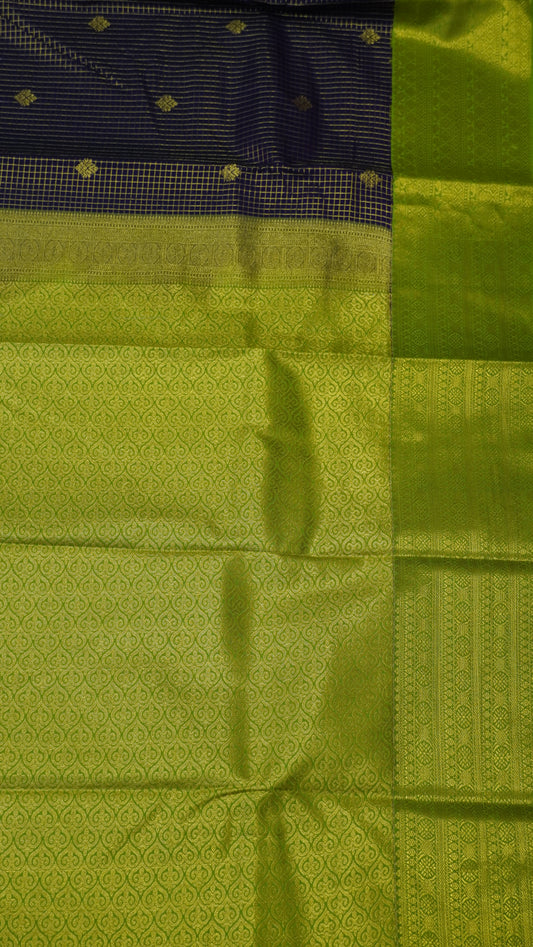 Semi Kanjivaram Silk Saree -Checks Butta Dark Purple