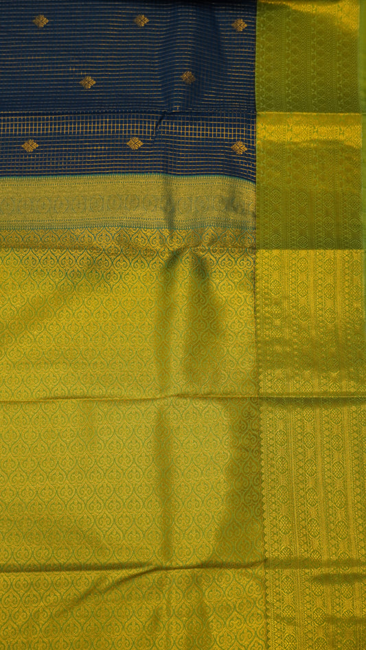 Semi Kanjivaram Silk Saree -Checks Butta Peacock Blue