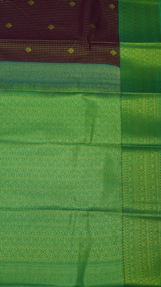 Semi Kanjivaram Silk Saree -Checks Butta Maroon