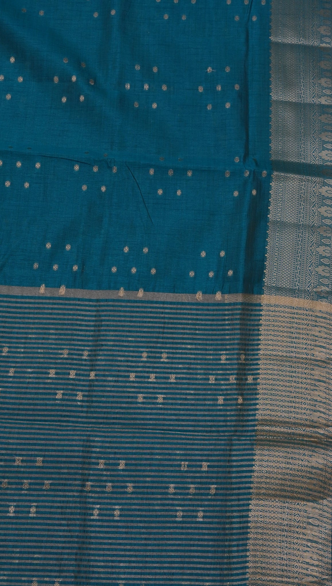 Semi Tussar Saree - Kolam Buta Peacock Green