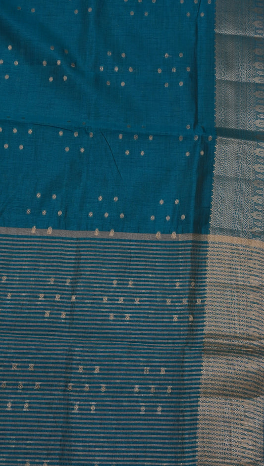 Semi Tussar Saree - Kolam Buta Peacock Green