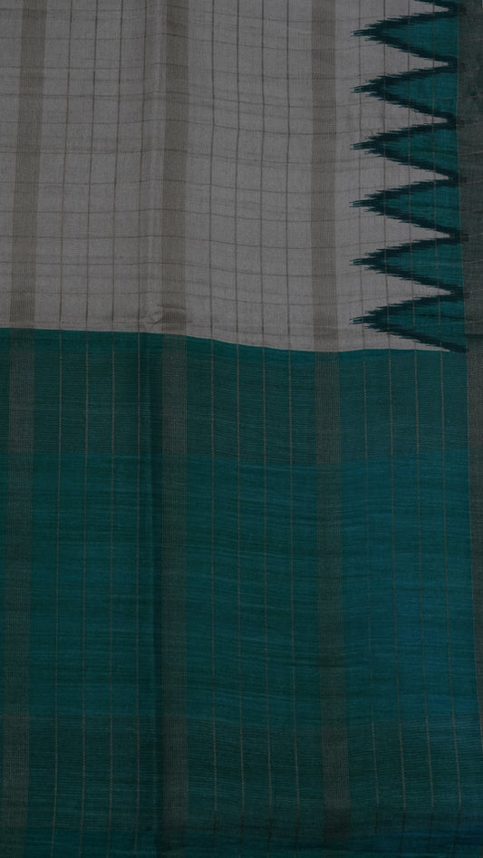 Semi Tussar Saree - Tower Border Sea Green