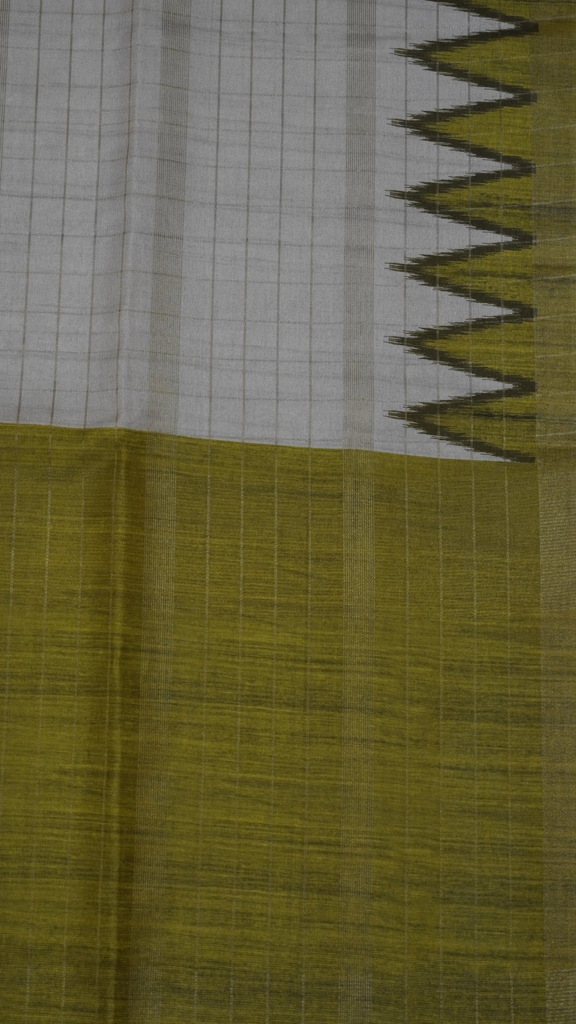 Semi Tussar Saree - Tower Border Green