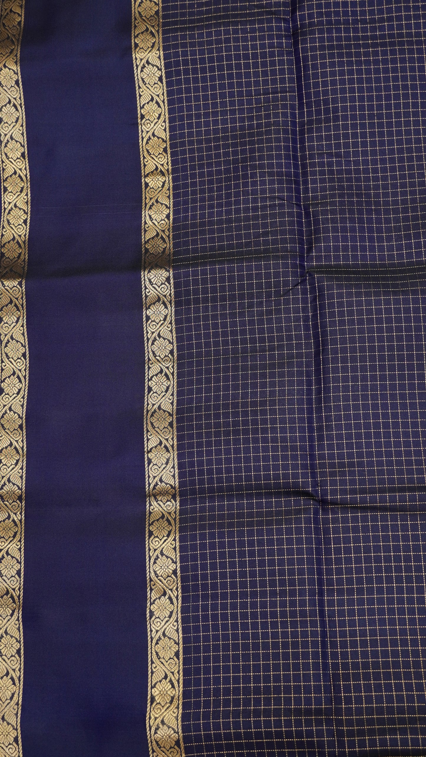 Pure Kanjivaram Silk Saree - Grey - Navy Blue
