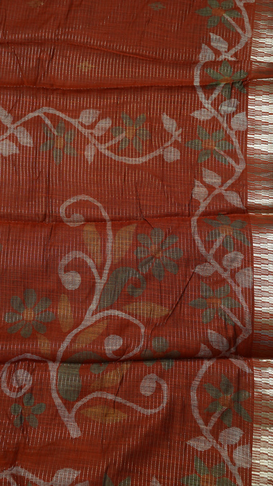Semi Chanderi Saree- Maroon