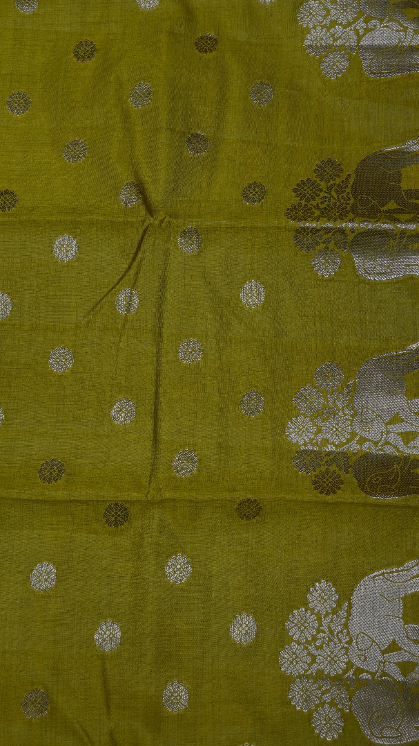 Semi Tussar Saree - Elephant Butta- Mehandi Green