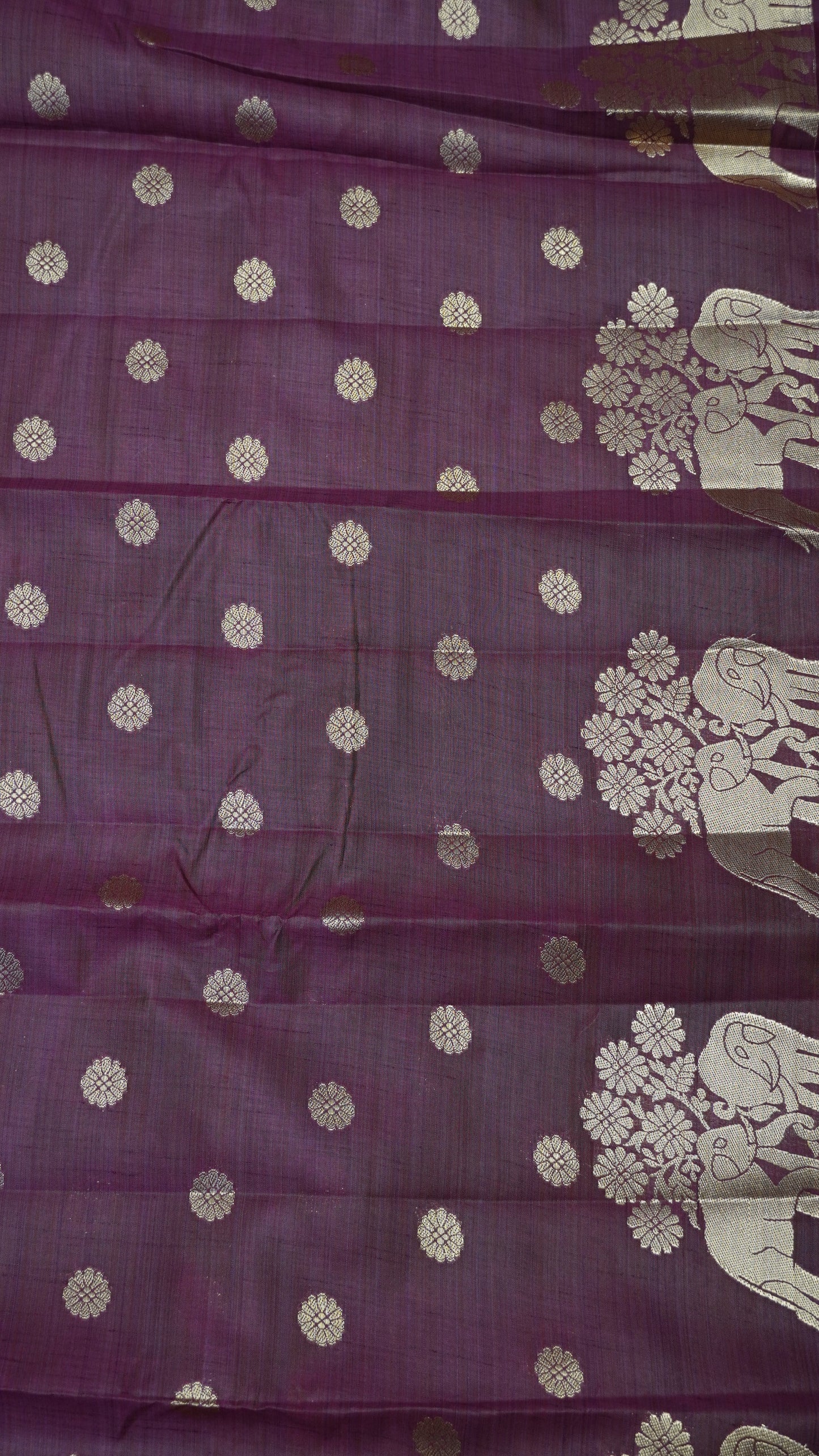 Semi Tussar Saree - Elephant Butta- Arakku