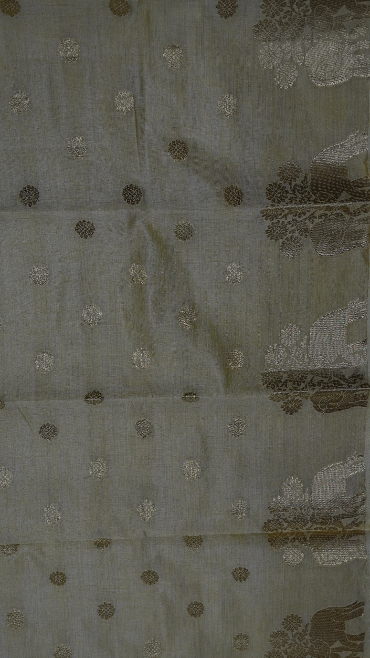 Semi Tussar Saree - Elephant Butta- Off White