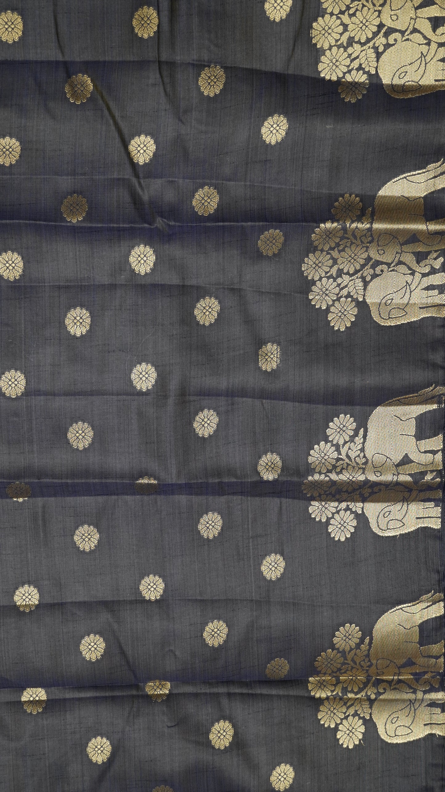 Semi Tussar Saree - Elephant Butta- Navy Blue