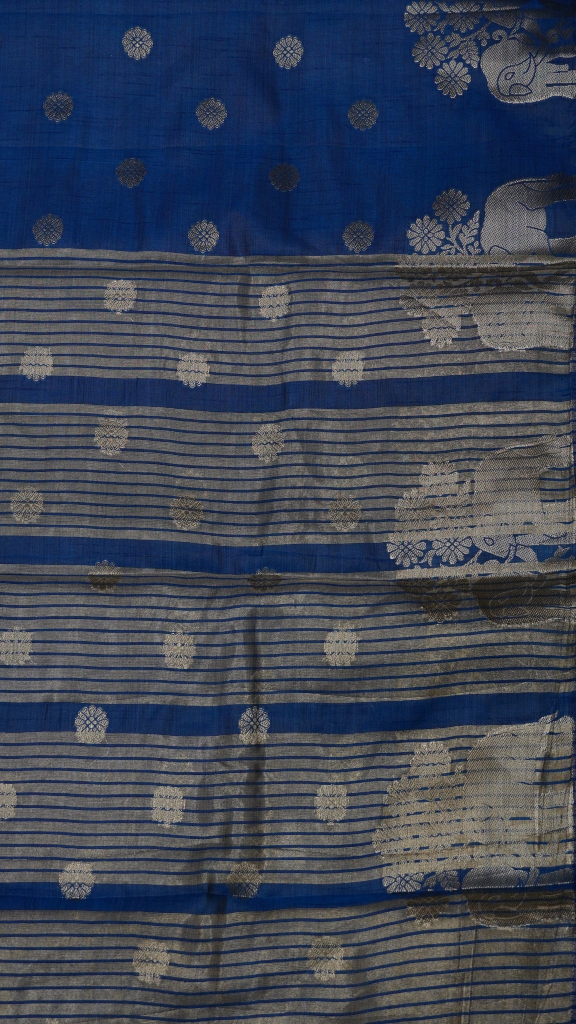 Semi Tussar Saree - Elephant Butta- Peacock Blue