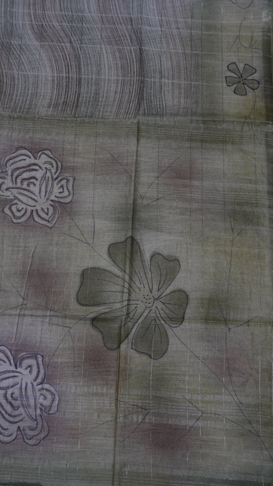 Bhagalpur Tussar Saree- Olive Green