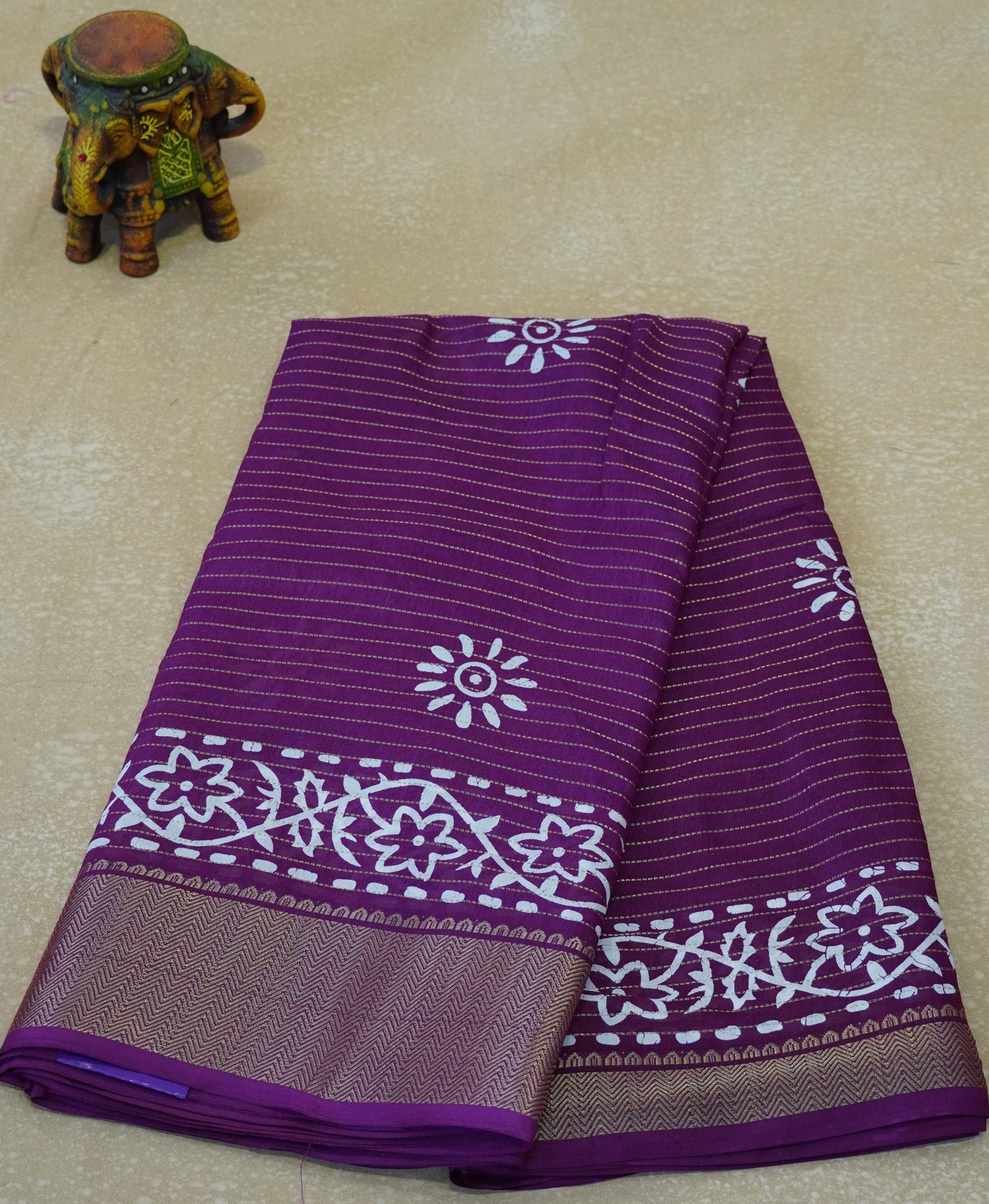 Dola Silk Saree Floral Print - Purple