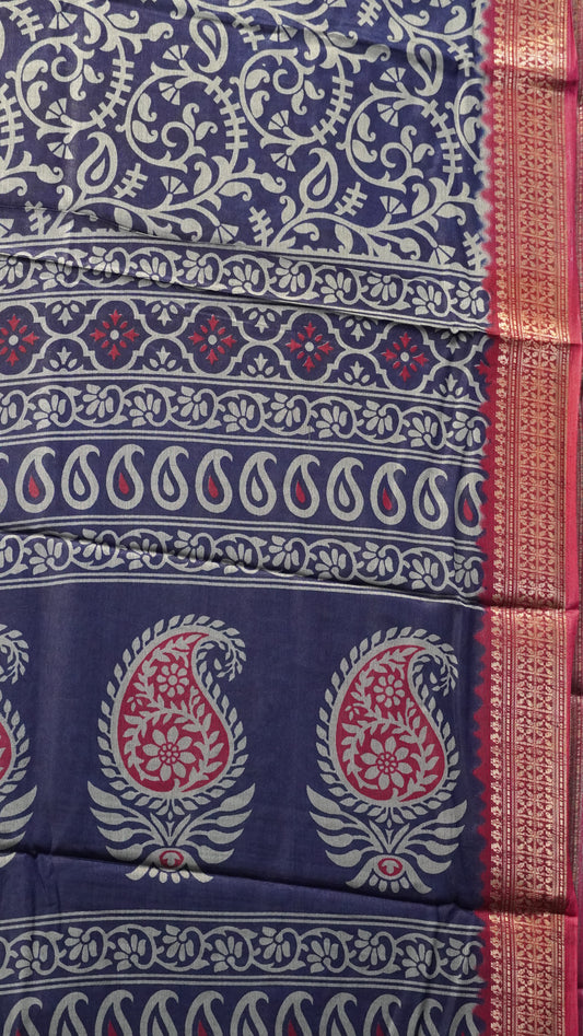 Dola Silk Saree Vine Motif - Blue