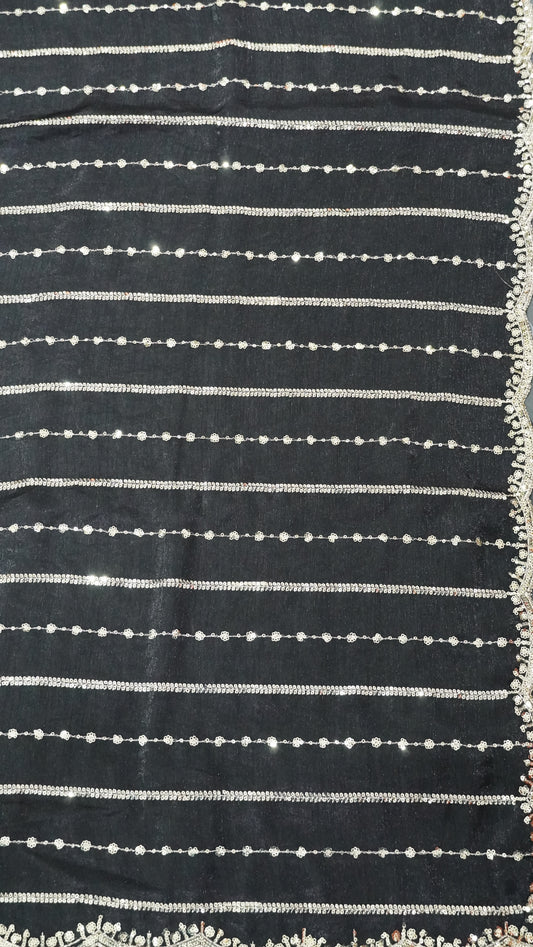 Space Silk Saree - Lines Designer Black