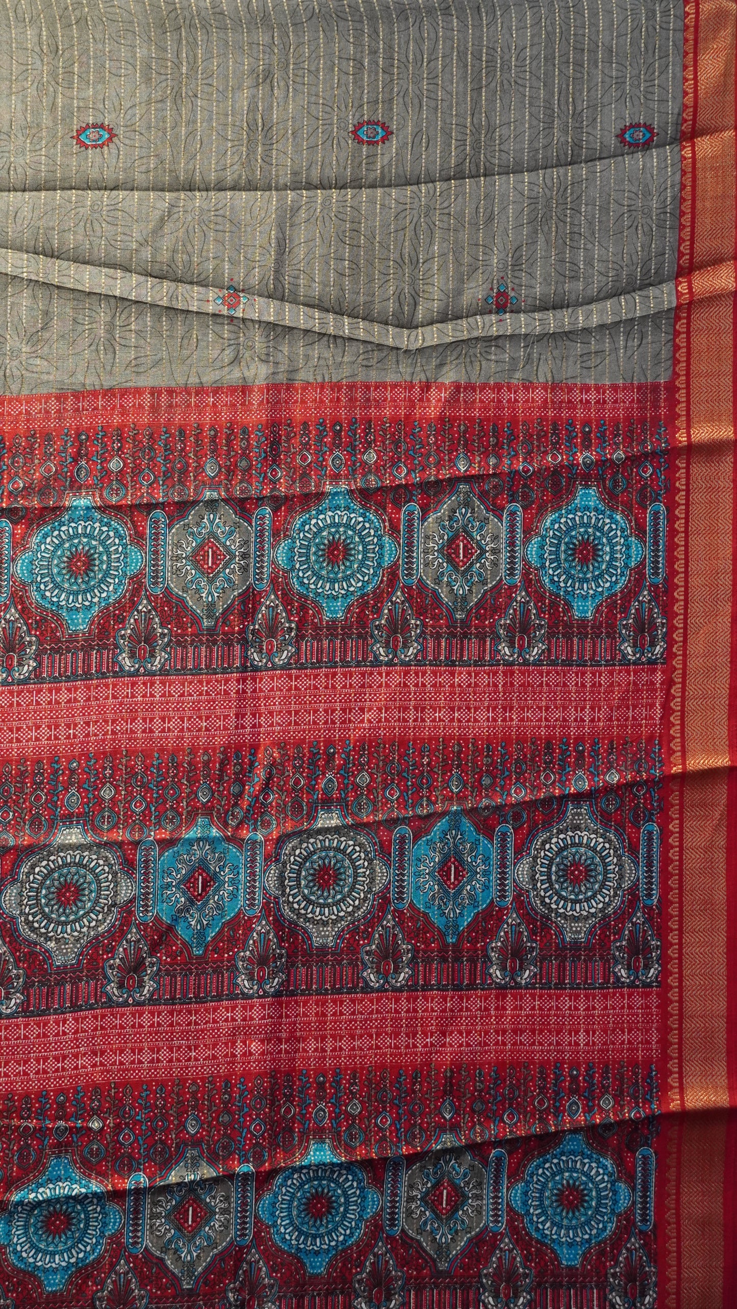 Dola Silk Saree Zari lines-Grey