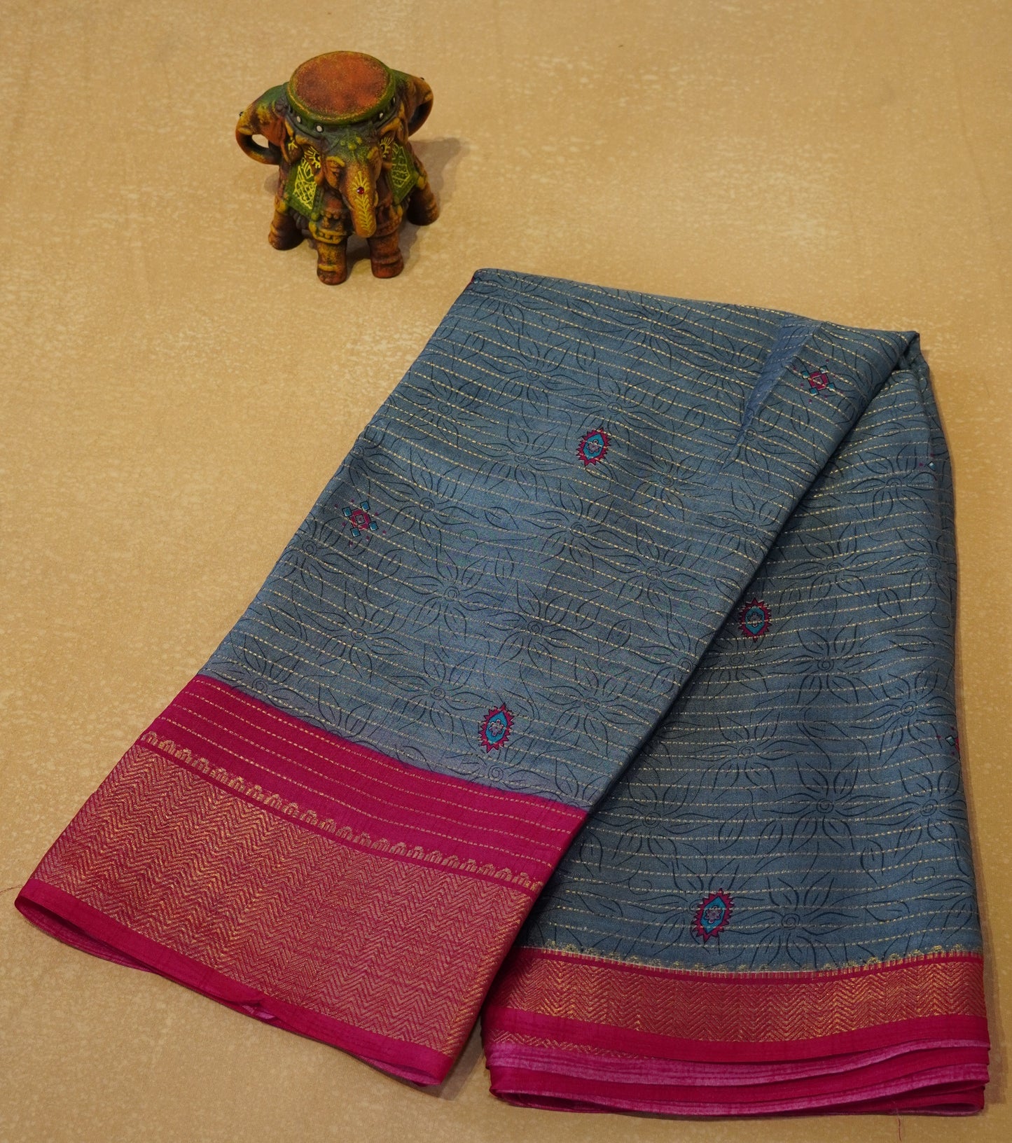 Dola Silk Saree Zari lines-Blue