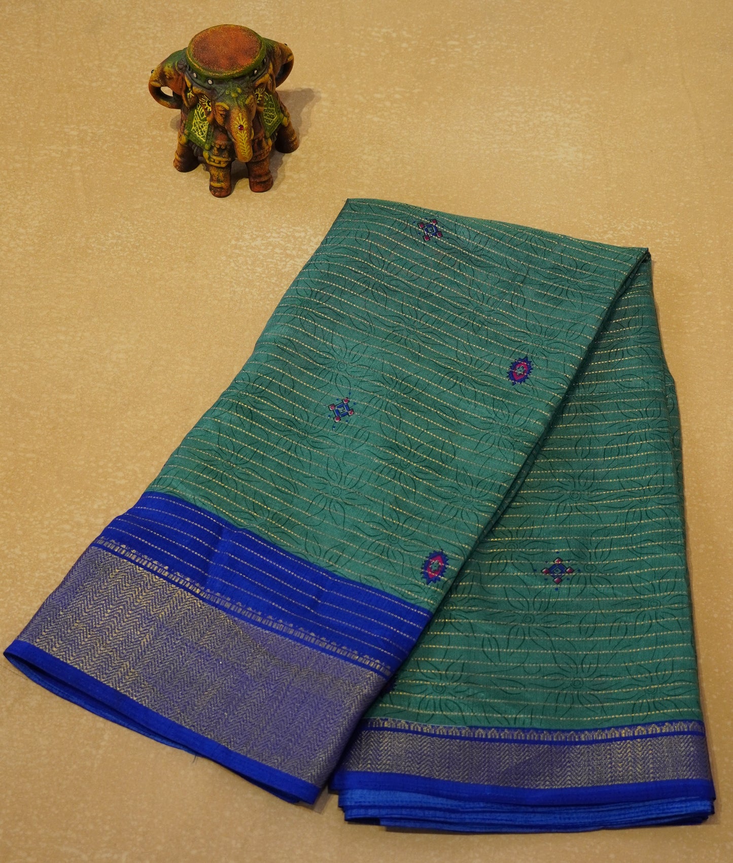 Dola Silk Saree Zari lines-Green