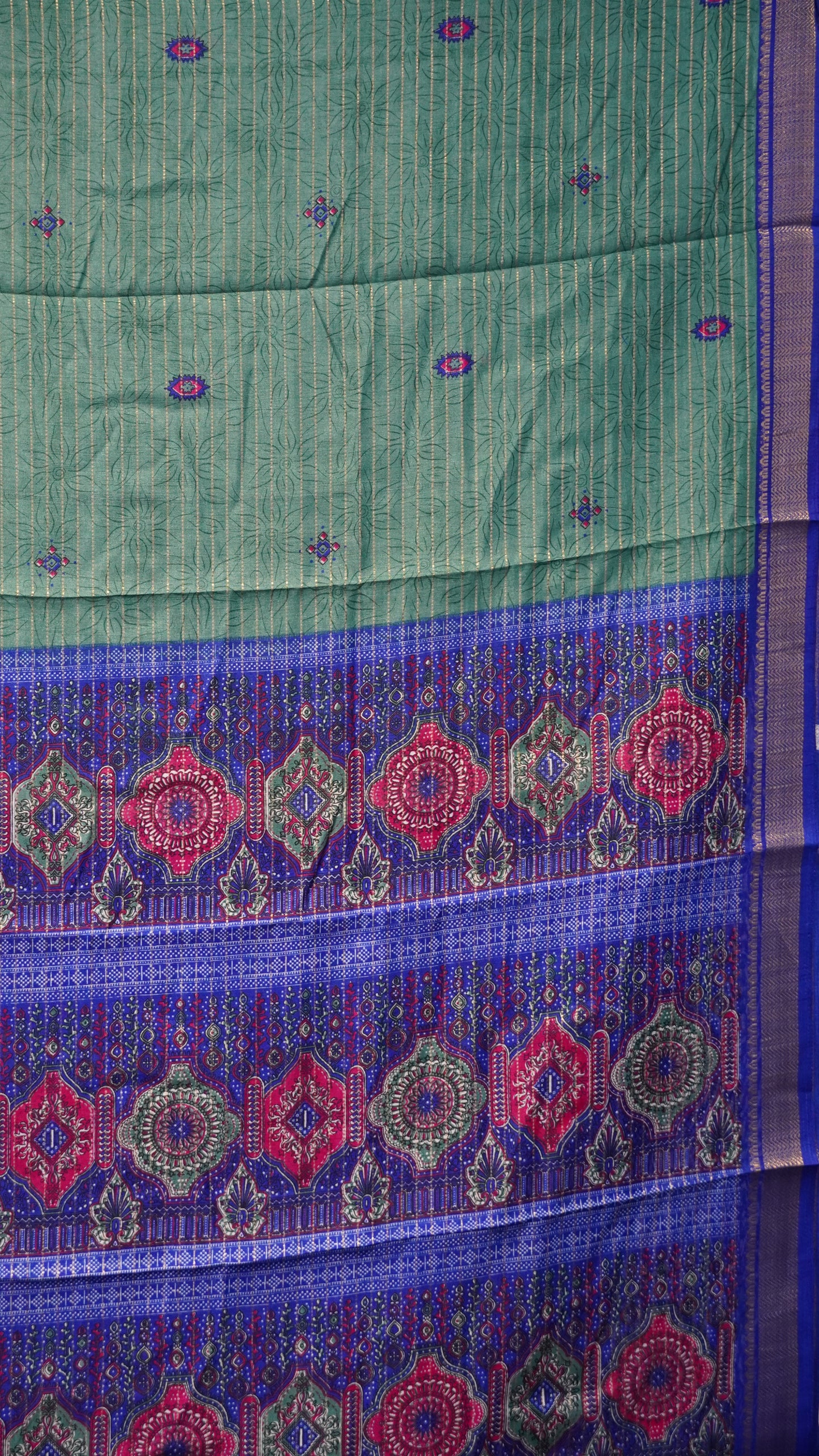 Dola Silk Saree Zari lines-Green