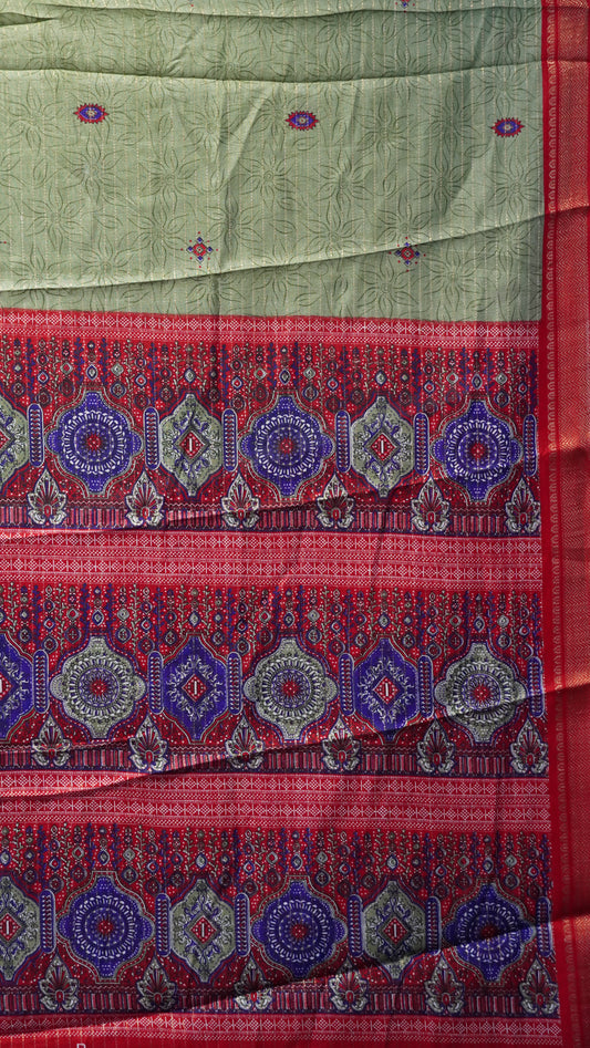 Dola Silk Saree Zari lines-Olive Green