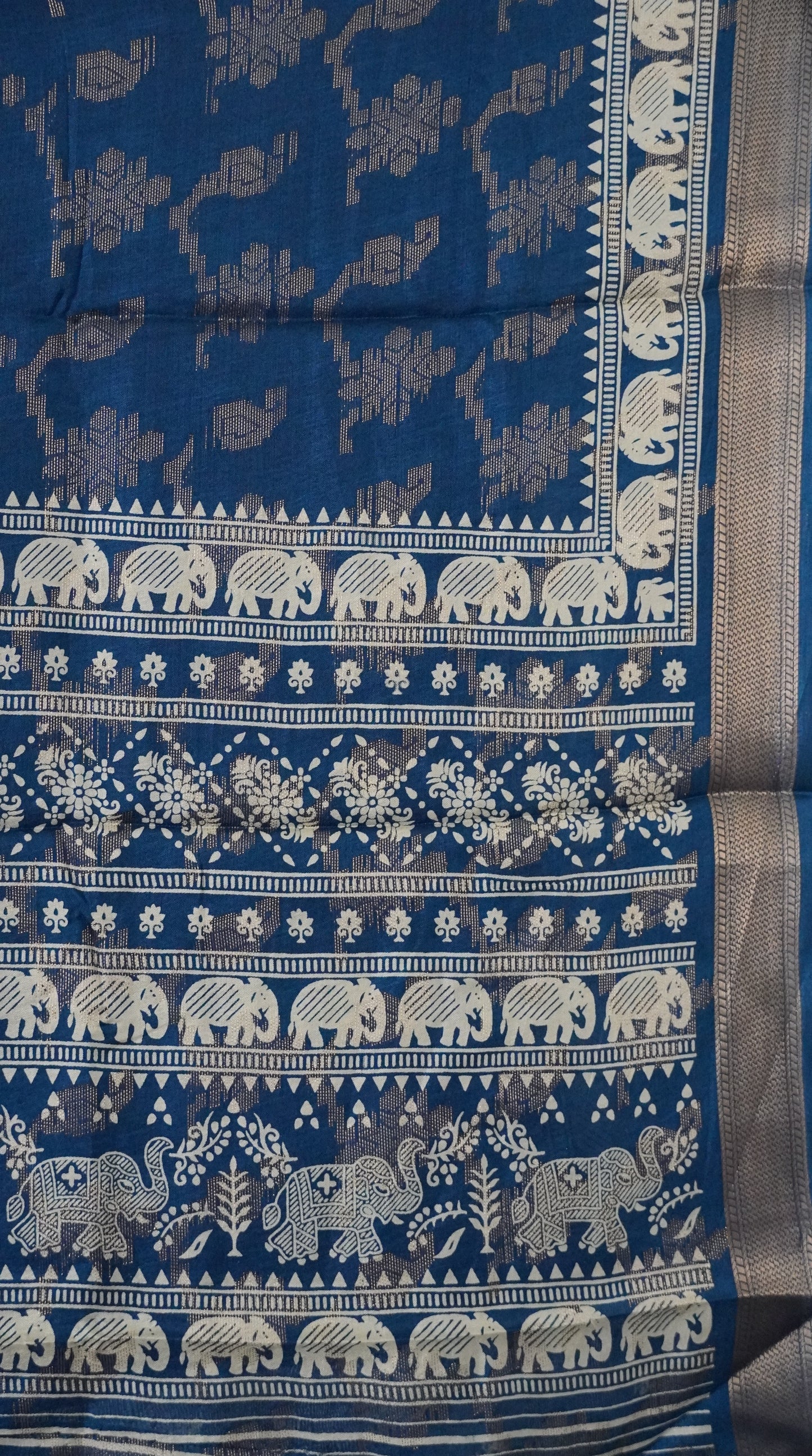 Dola Silk Saree Elephant print-Peacock Blue