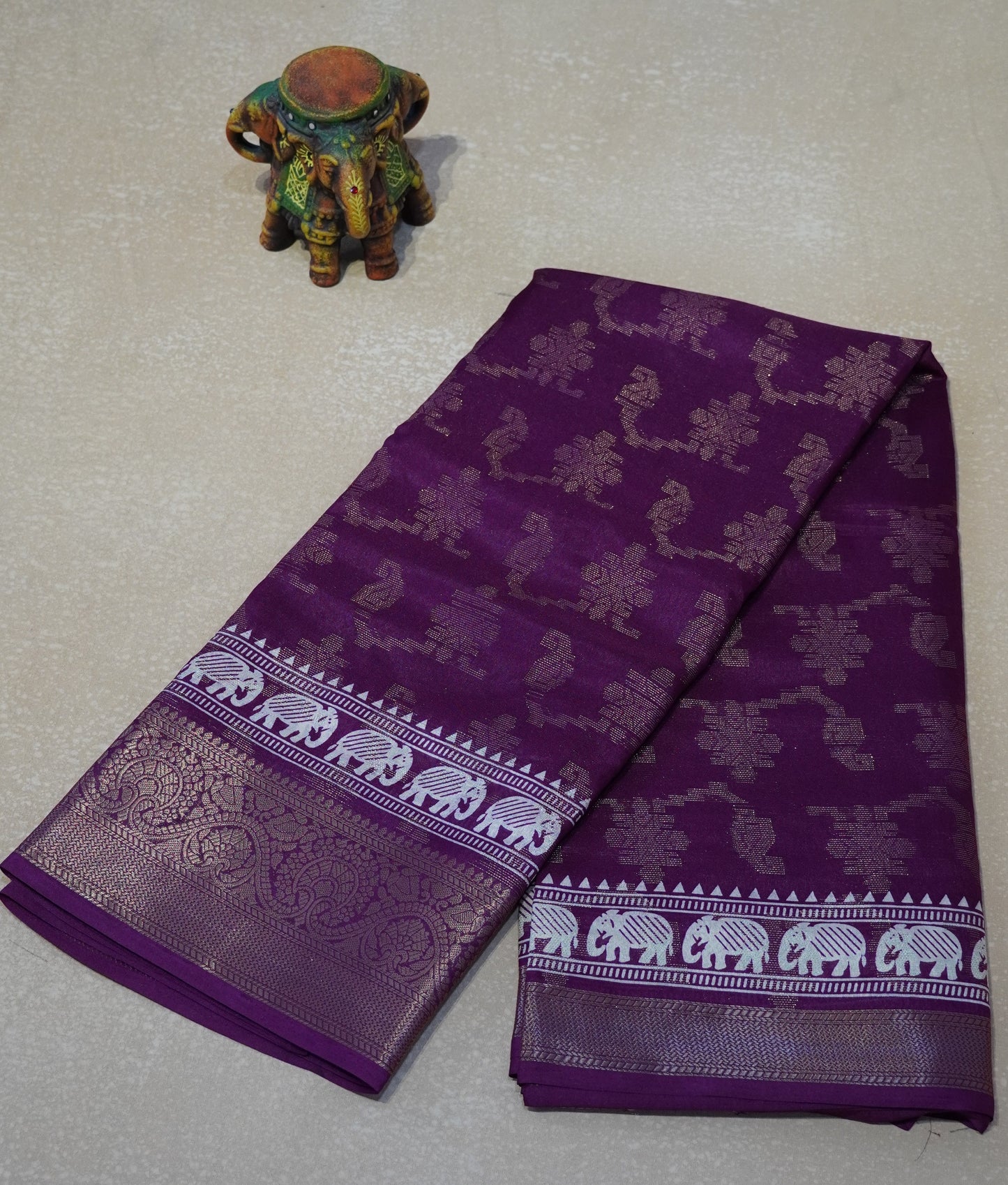 Dola Silk Saree Elephant print-Purple