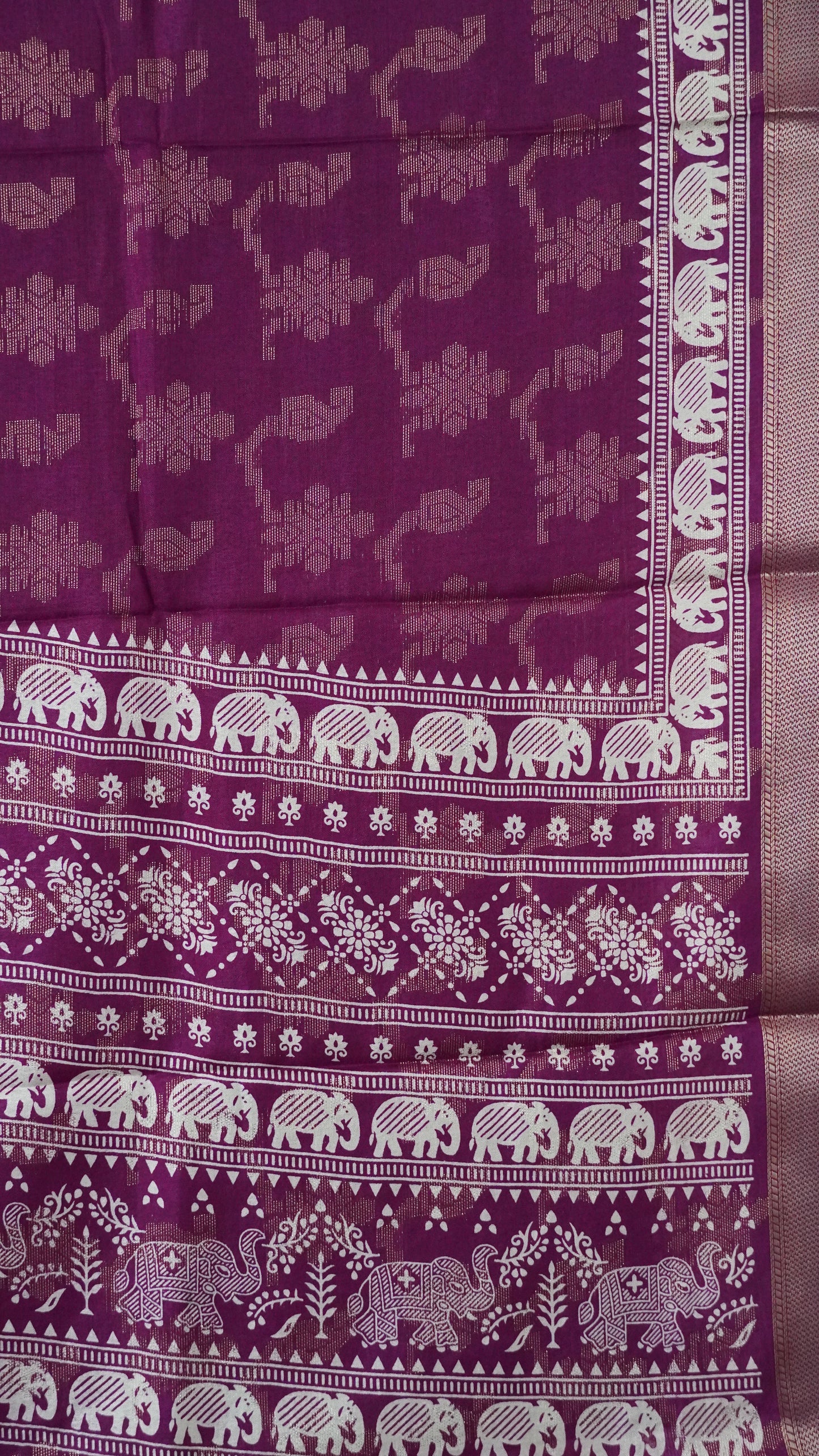 Dola Silk Saree Elephant print-Purple