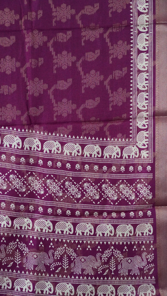 Dola Silk Saree Elephant print-Purple