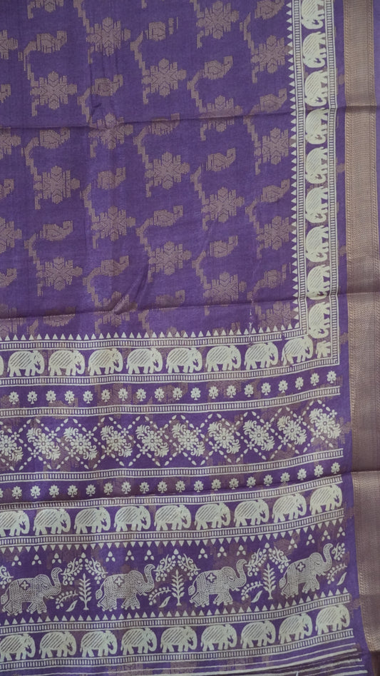 Dola Silk Saree Elephant print-Lavender