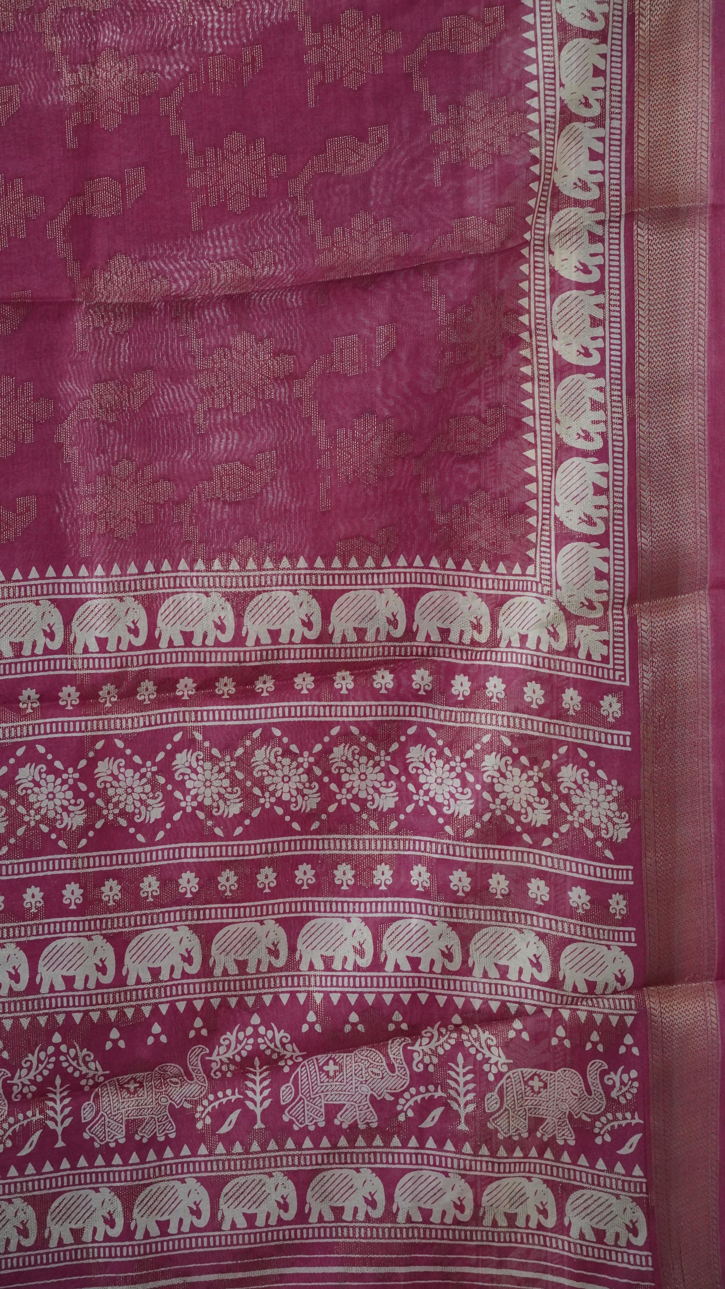 Dola Silk Saree Elephant print-Onion pink
