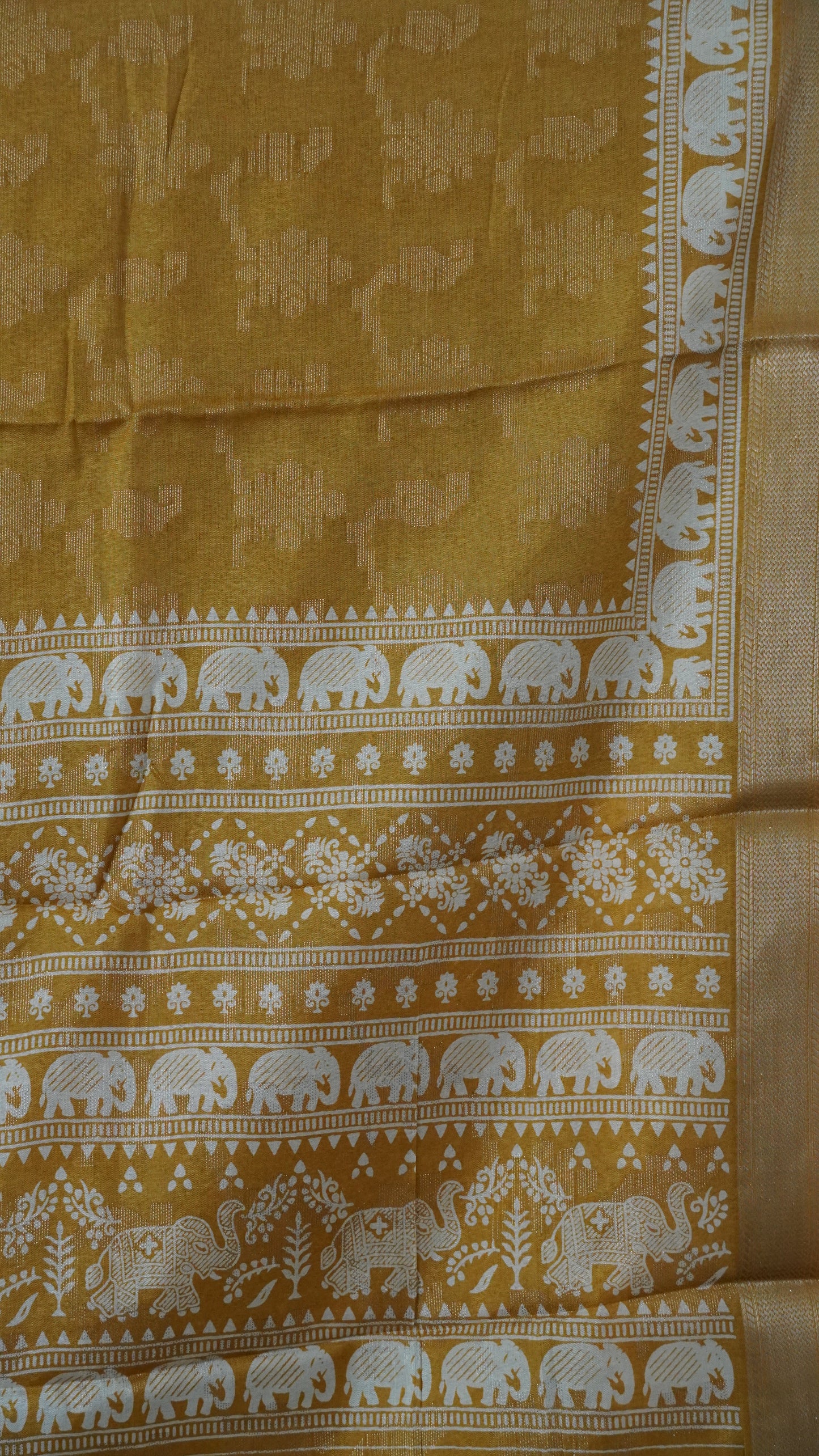 Dola Silk Saree Elephant print-Mustard