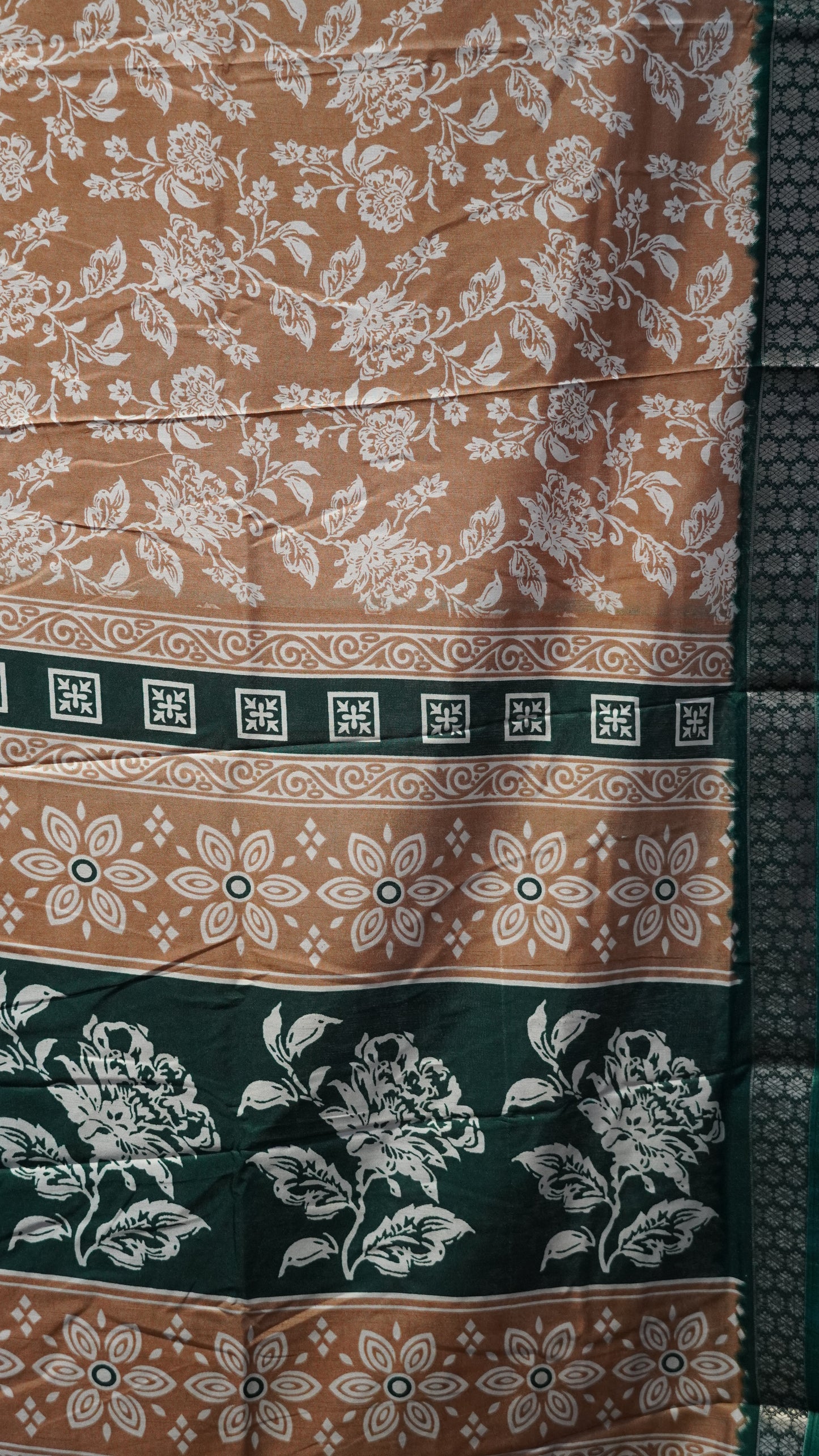 Dola Silk Saree Floral print-Brown