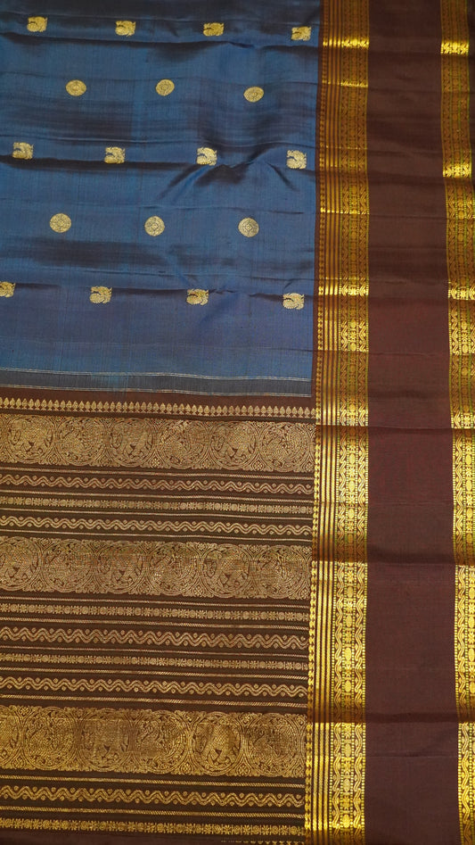 Pure Kanjivaram Silk Saree - Big Rettapet Border Blue