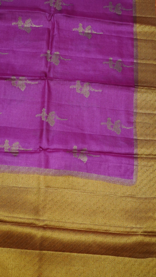 Pure Tussar Saree - Pink-Orange
