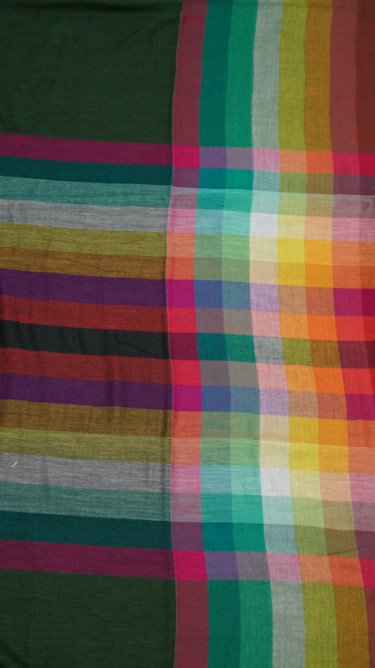 Khadi Cotton Saree-Checks Sage Green