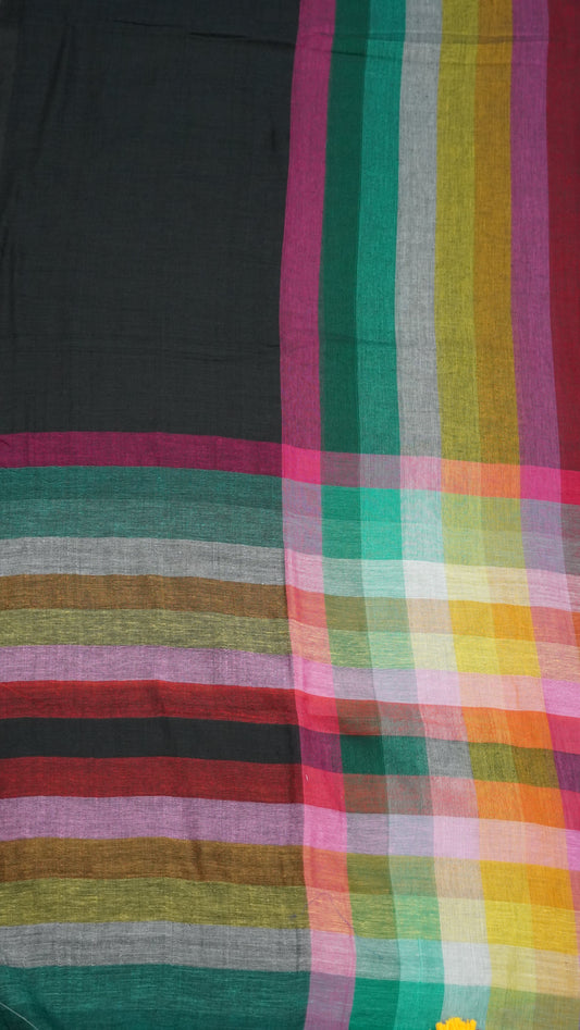 Khadi Cotton Saree-Checks Black