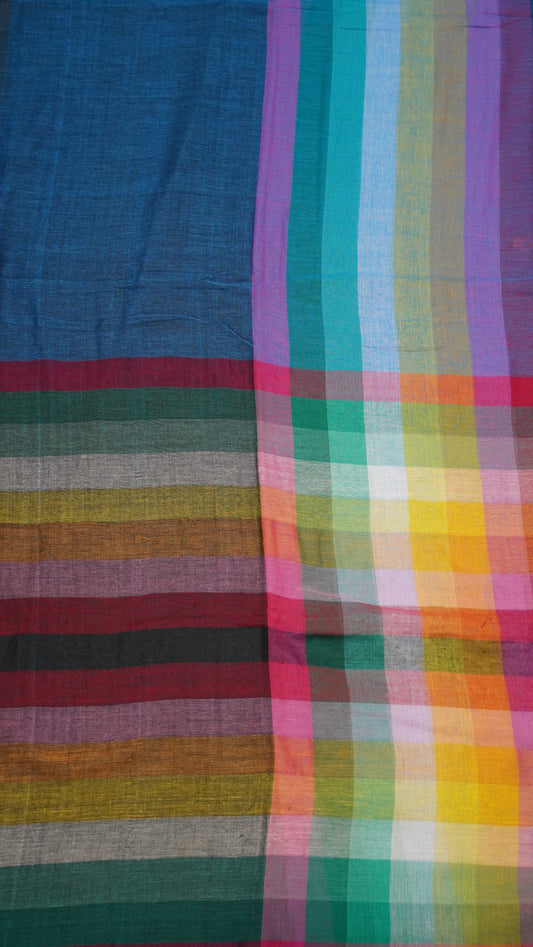 Khadi Cotton Saree-Checks Blue