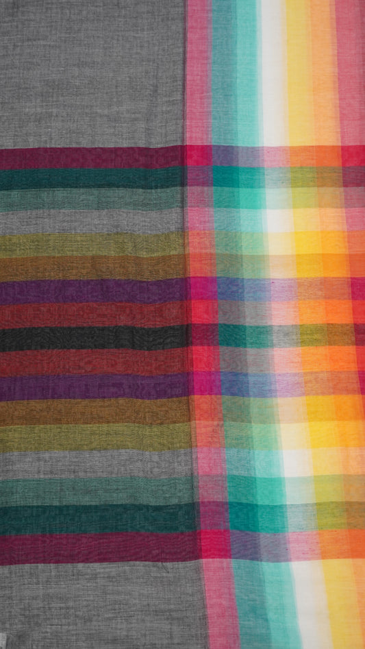 Khadi Cotton Saree-Checks Grey