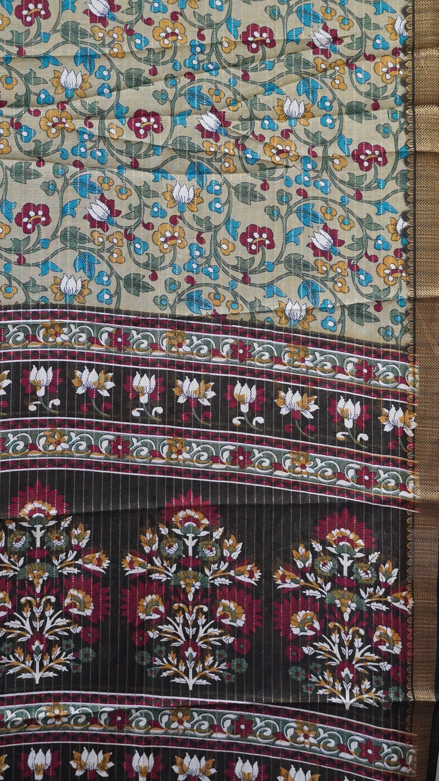 Dola Silk Saree Floral Zari Lines-Beige