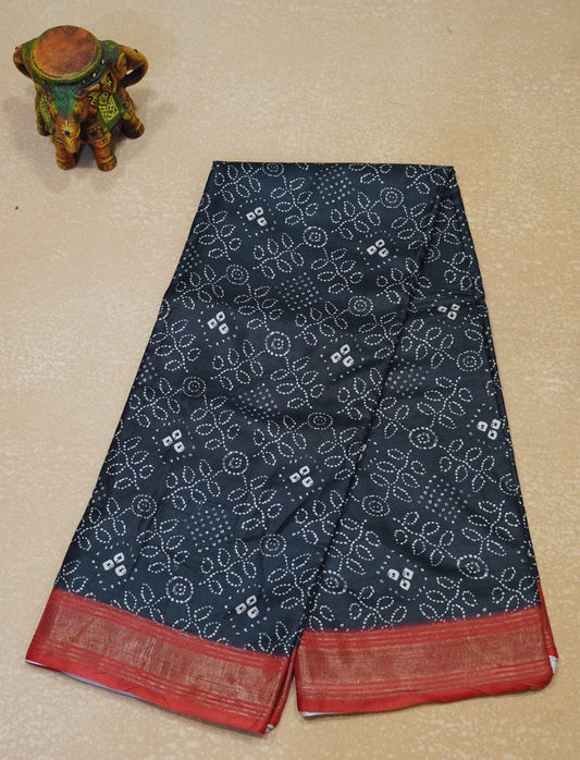 Dola Silk Saree Bandhini Print-Black