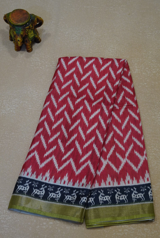 Dola Silk Saree Ikkat Print-Red