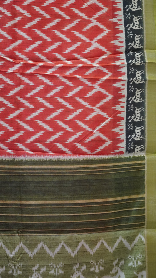 Dola Silk Saree Ikkat Print-Red