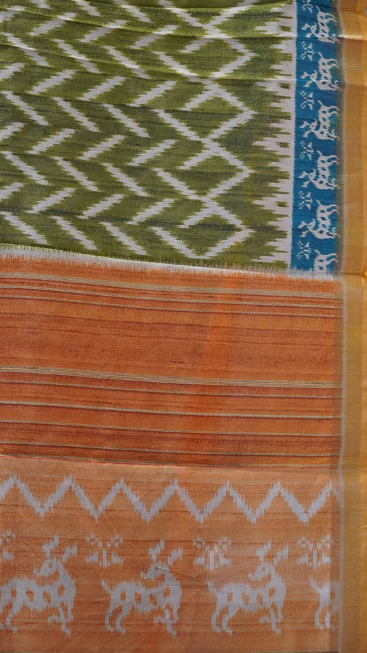 Dola Silk Saree Ikkat Print-Green