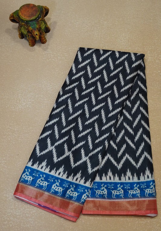 Dola Silk Saree Ikkat Print-Black