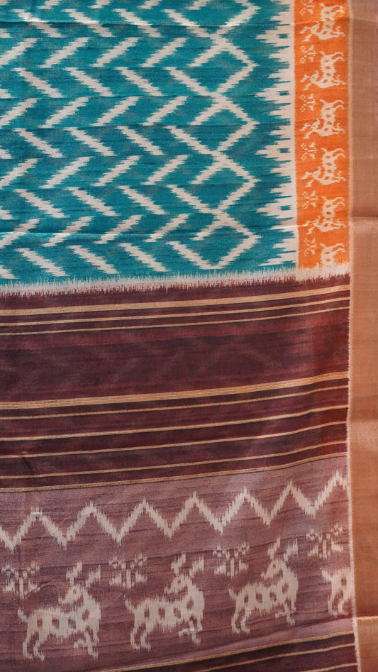 Dola Silk Saree Ikkat Print-Blue