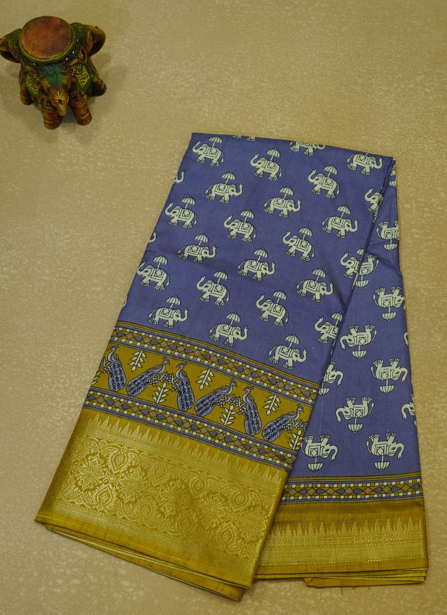 Dola Silk Saree Elephant Print-Lavender
